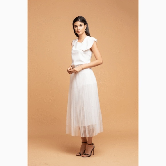 7. Eva Franco for Anthropologie White Pearl Tulle Midi Skirt - Picture 2 of 5